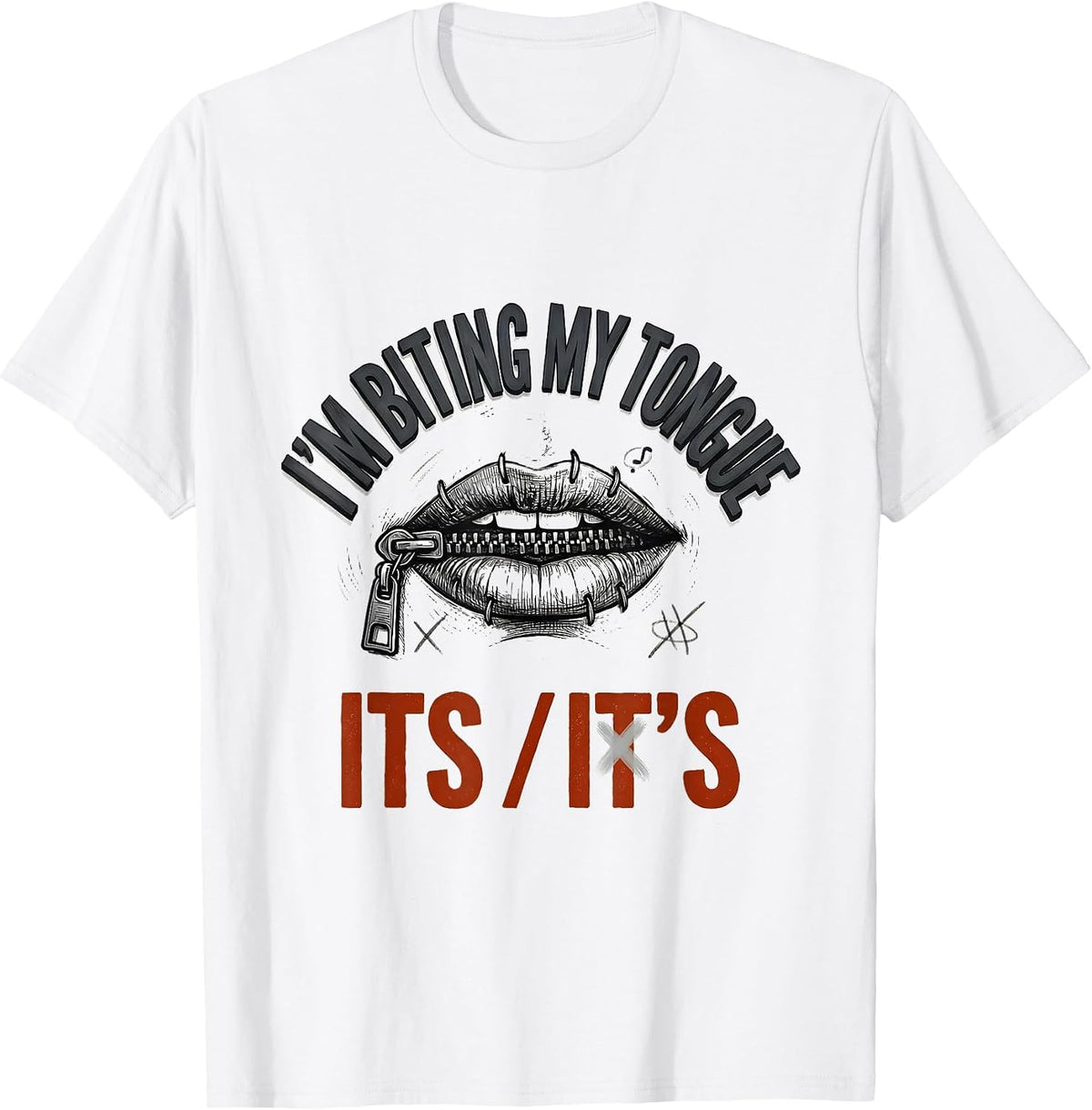 Men's I'm Biting My Tongue Its/It's Funny Grammar Teacher Humor T-Shirt - White