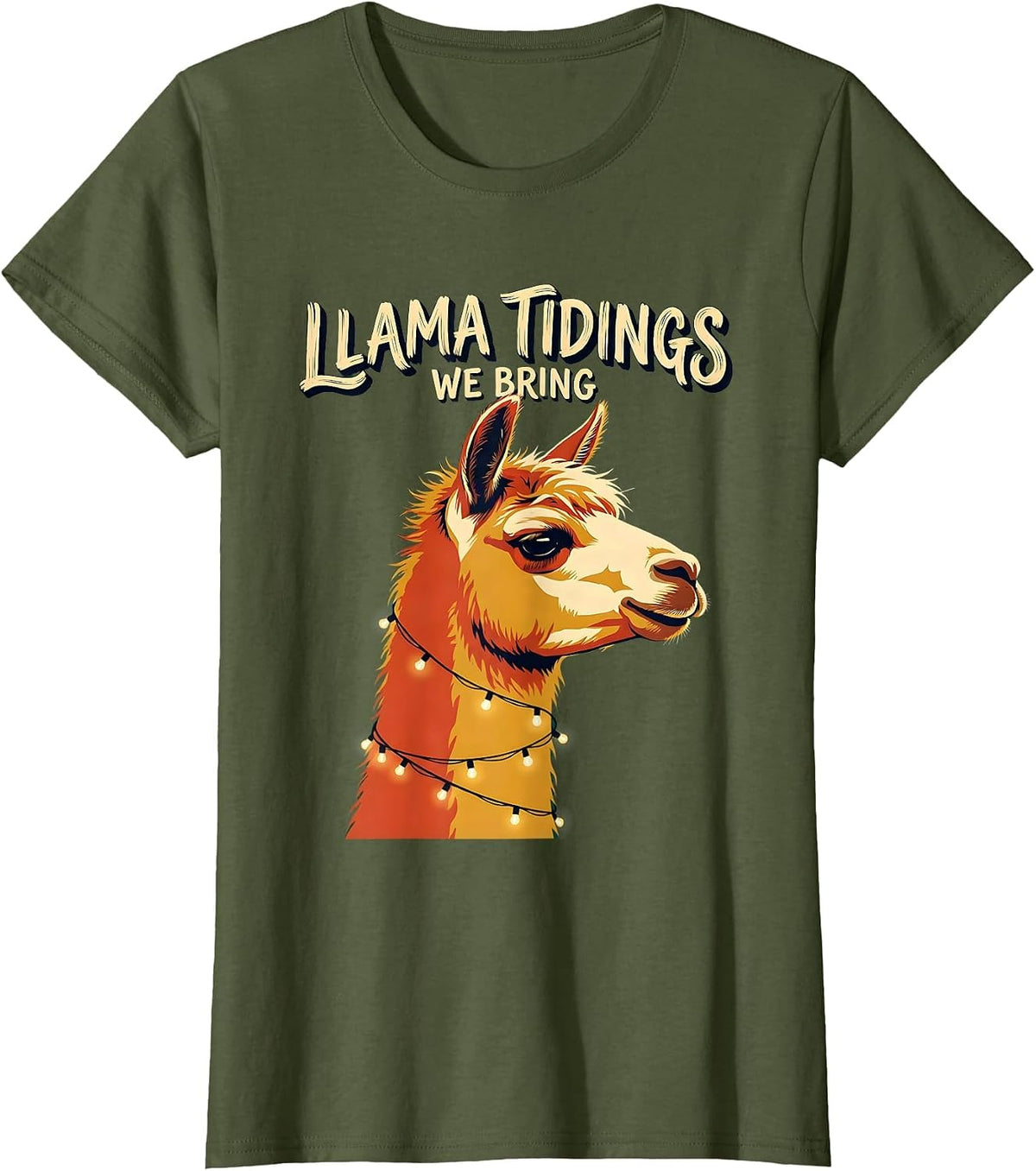 Women's Llama Tidings We Bring Funny Christmas Llama Lover Novelty T-Shirt - Olive Green
