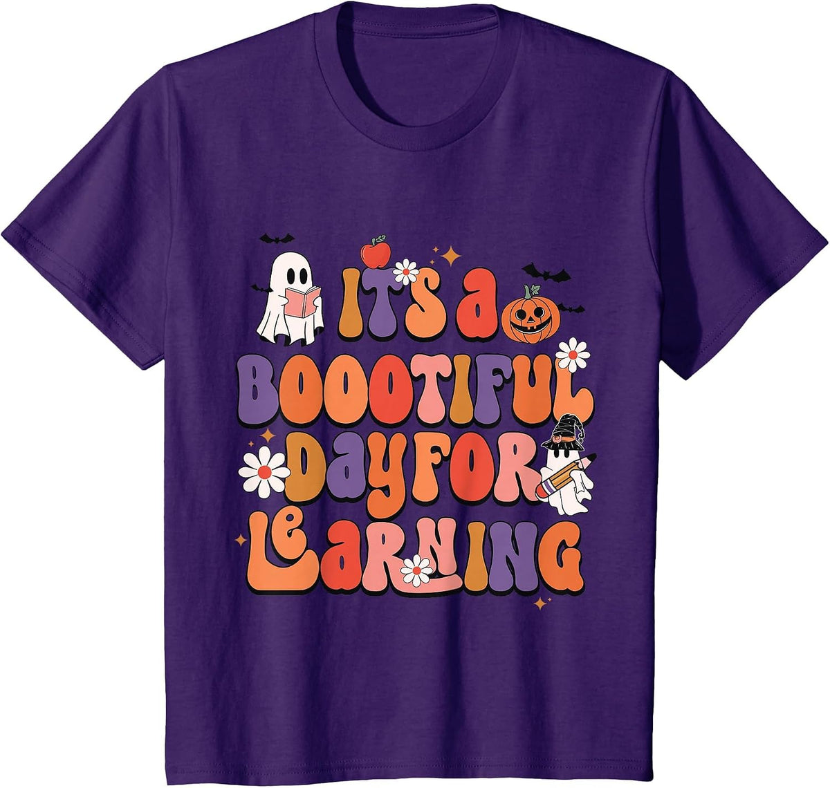 It's A Bootiful Day for Learning Cute Teacher Halloween T-Shirt - Purple