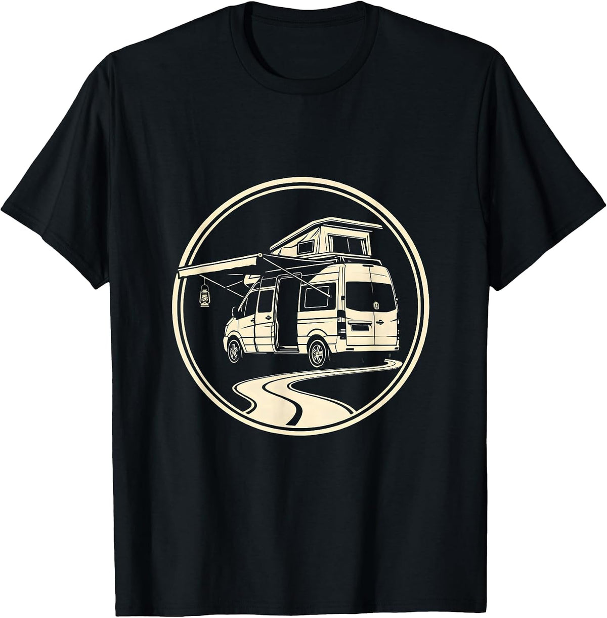 Men's Sealed Camper Van Badge Retro Van Life Dwellers Vanlife T-Shirt - Black