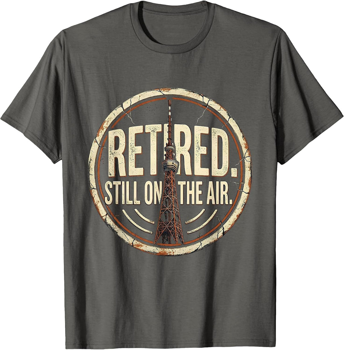 Men's Retired Still On The Air Distressed Ham Radio Operator Humor T-Shirt - Asphalt Grey