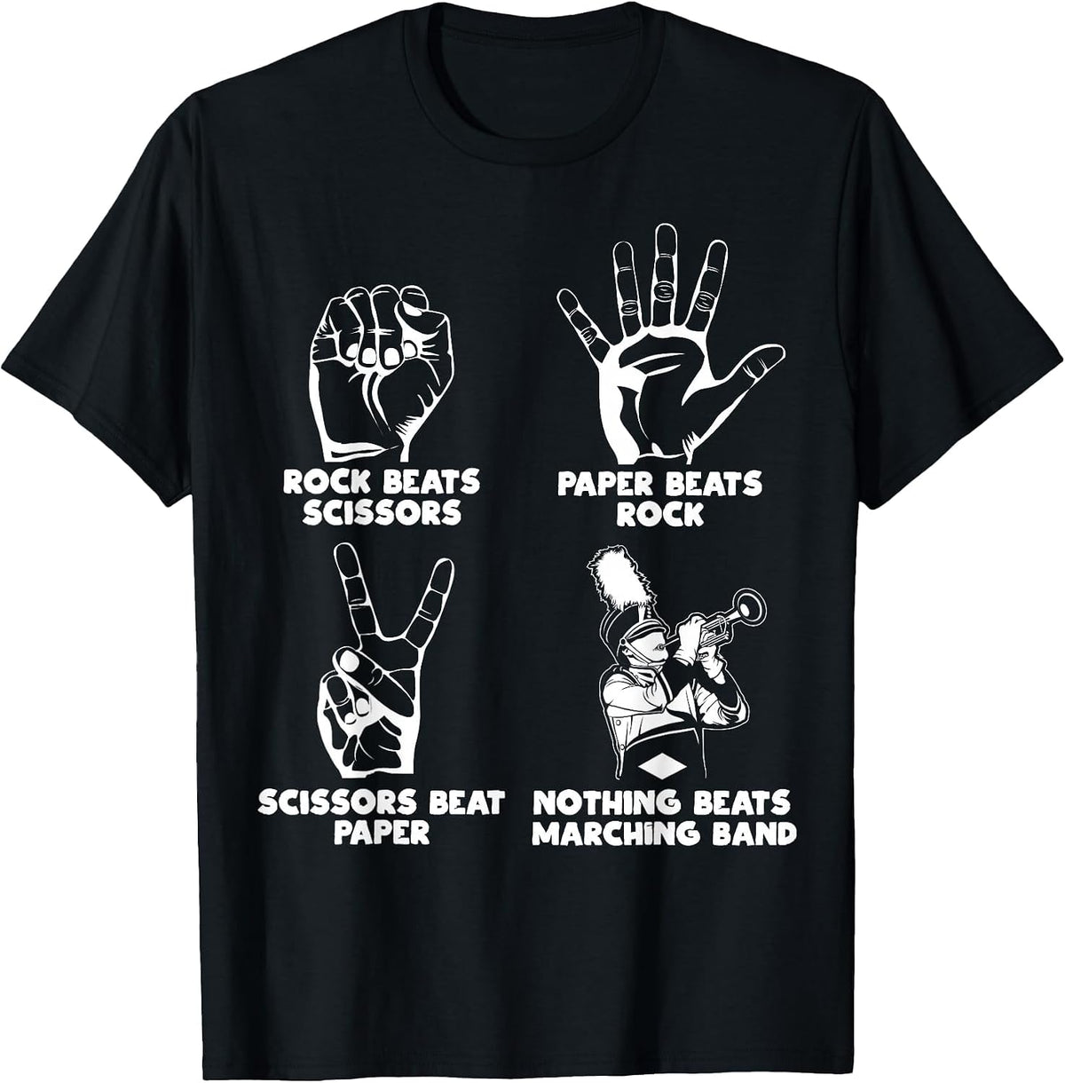 Nothing Beats Marching Band Rock Paper Scissors Funny Meme T-Shirt - Black