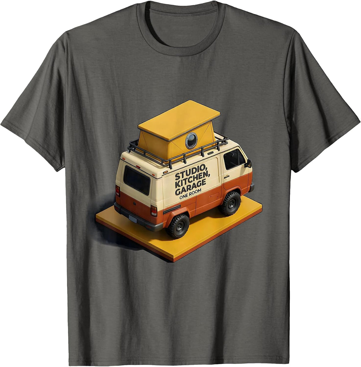 Studio, Kitchen, Garage: One Room Retro Van Life Nomads T-Shirt - Asphalt Grey