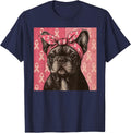 Pink Ribbon French Bulldog Breast Cancer Awareness T-Shirt - Navy Blue