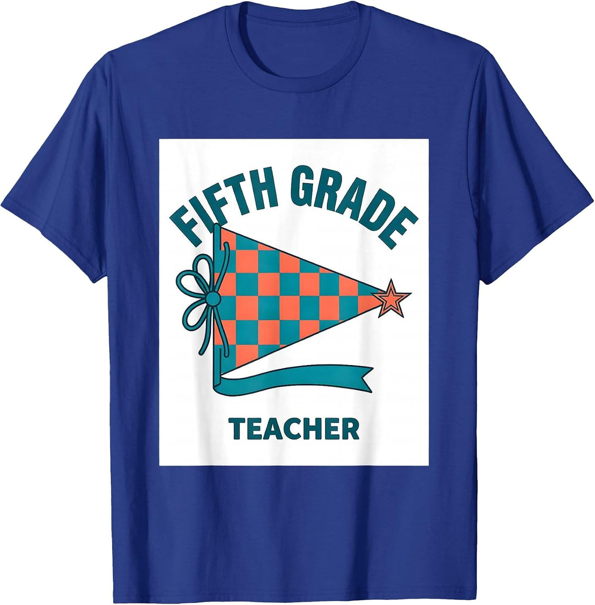 Fifth Grade Teacher Flat Vector Pennant Back to School T-Shirt - Royal Blue