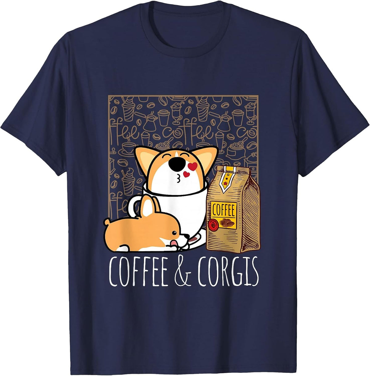 Pembroke Welsh Corgi Dog Coffee Lover Caffeine Corgi Mom Dad T-Shirt - Navy Blue
