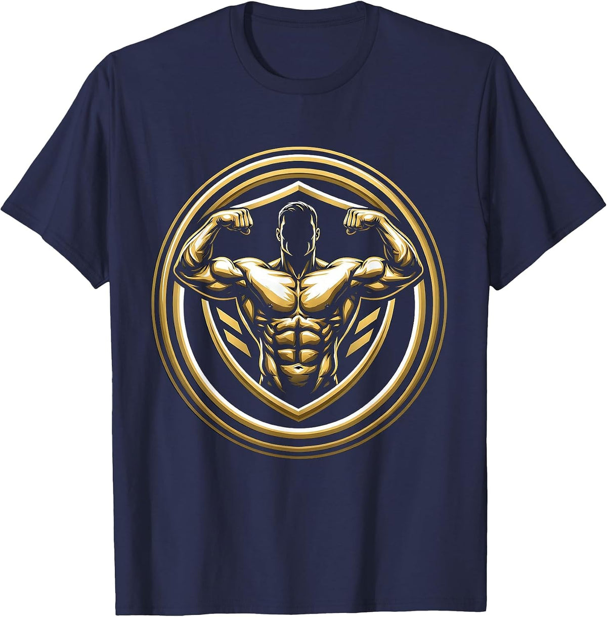 Men's Bodybuilder Flexing Spotlight Graphic Tee T-Shirt - Navy Blue