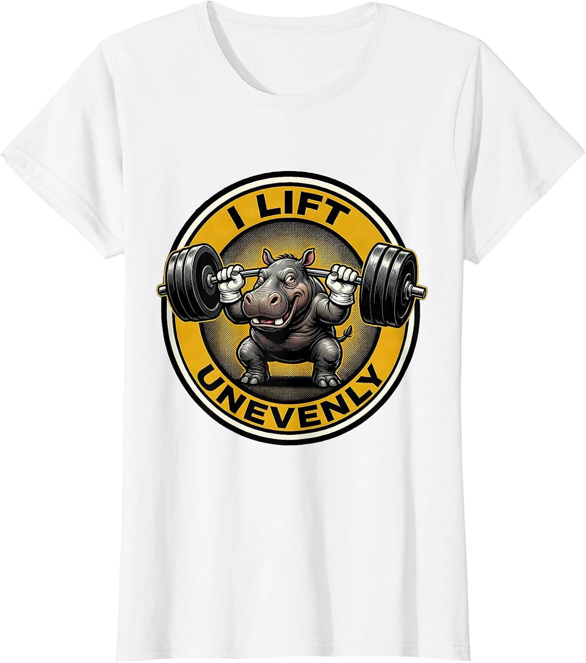 I Lift, Unevenly Retro Cartoon Funny Gym Weightlifting T-Shirt - White