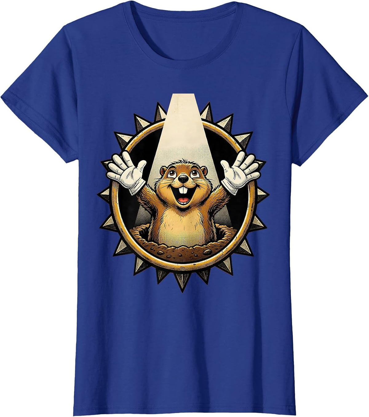 Women's Dramatic Groundhog Spotlight Funny Illustration T-Shirt - Royal Blue
