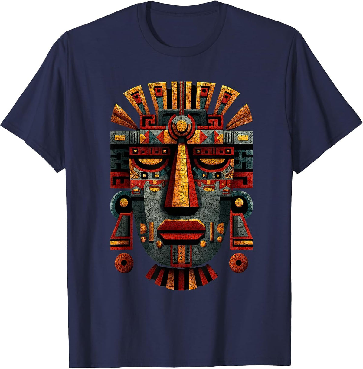 Aztec Toltec Inca Maya Mexican Feathered Mayan Indigenous T-Shirt - Navy Blue