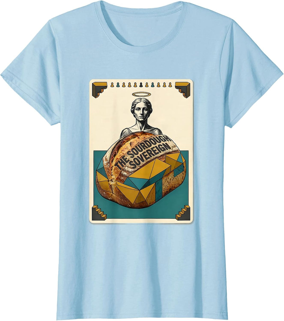 The Sourdough Sovereign Midcentury Modern Parody Tarot Card T-Shirt - Baby Blue