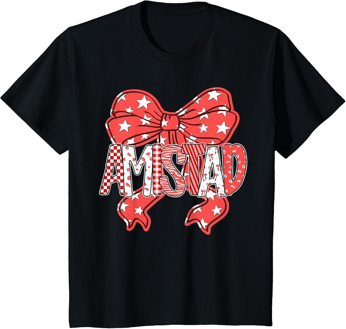 I Love Amistad Preppy Bow Teacher Student T-Shirt - Black
