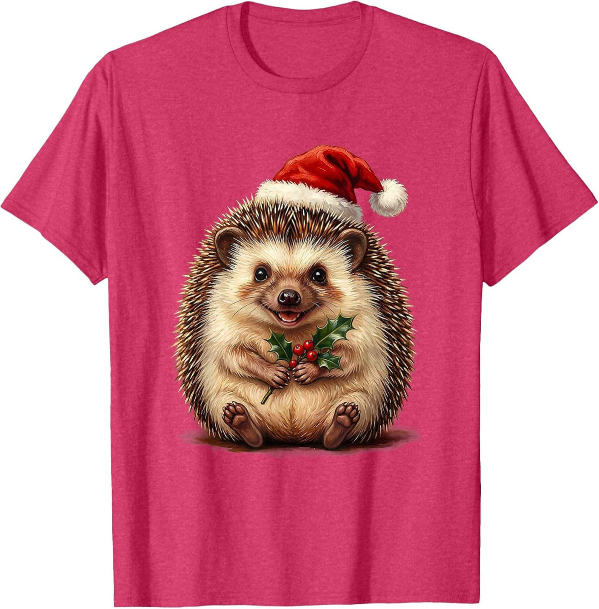 Men's Cute Christmas Hedgehog Santa Hat Holiday Design T-Shirt - Red Heather