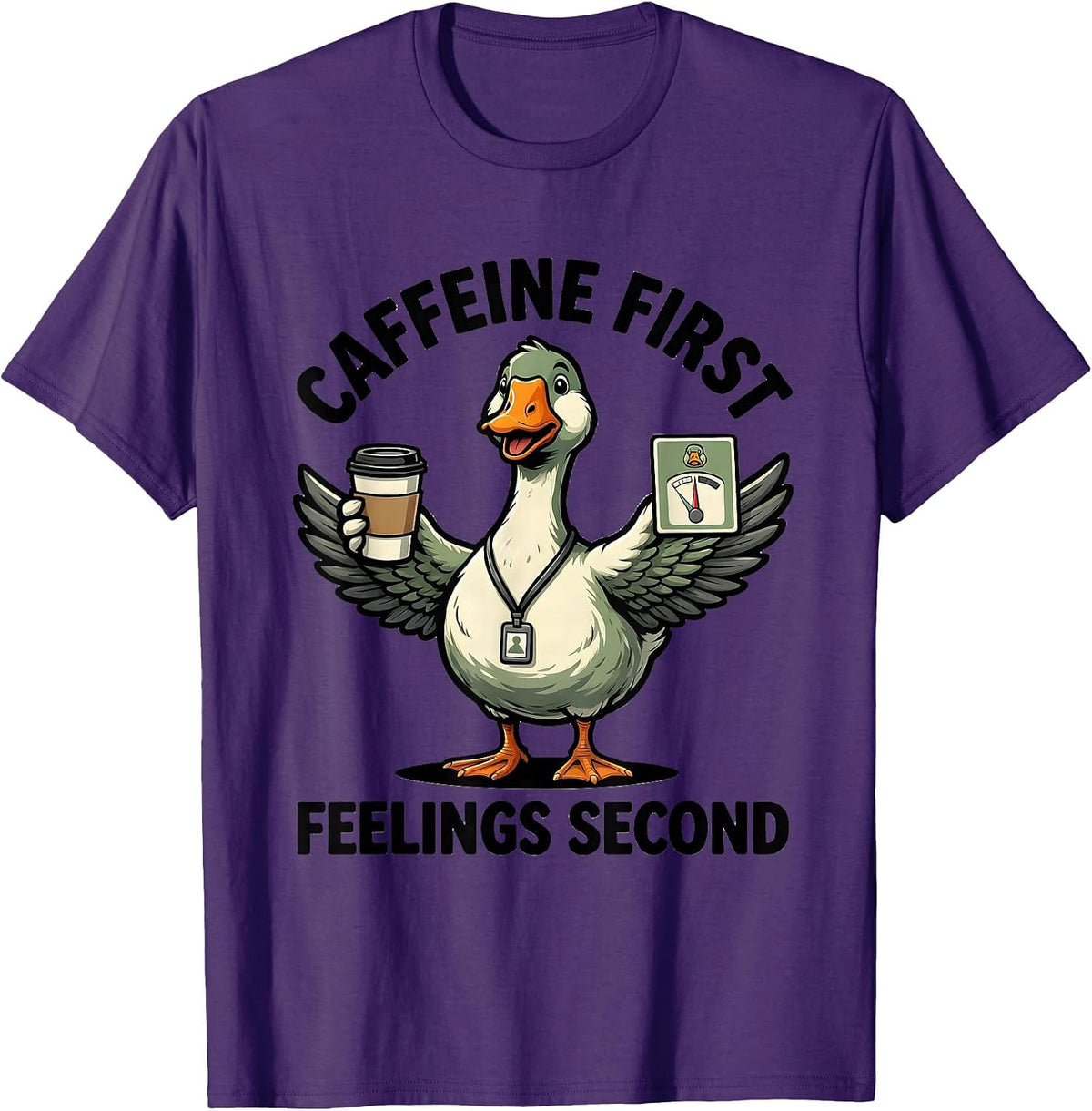 Caffeine First, Feelings Second Funny Mental Health T-Shirt - Purple