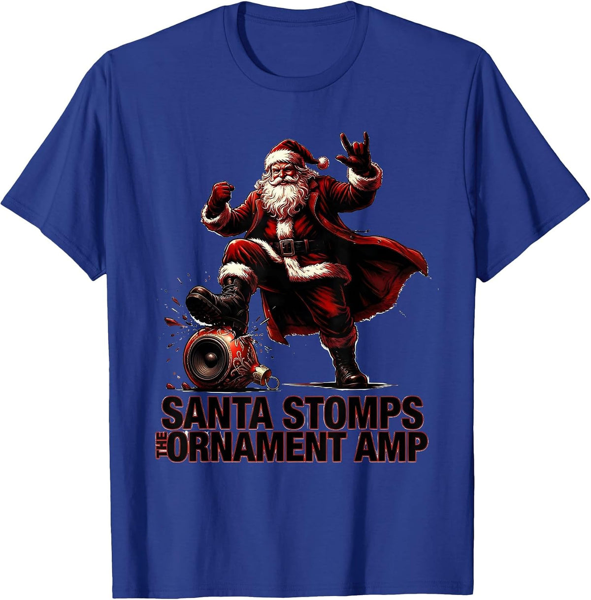 Men's Santa Stomps The Ornament Amp Funny Heavy Metal Rock T-Shirt - Royal Blue