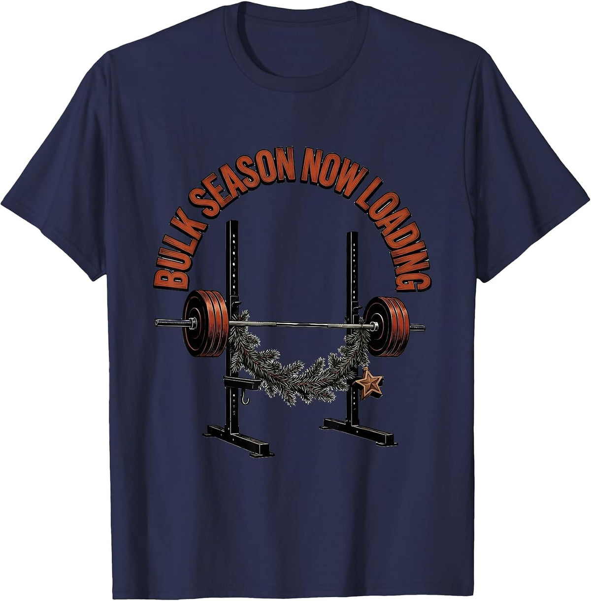 Men's Bulk Season Now Loading Funny Christmas Gym Weightlifting T-Shirt - Navy Blue