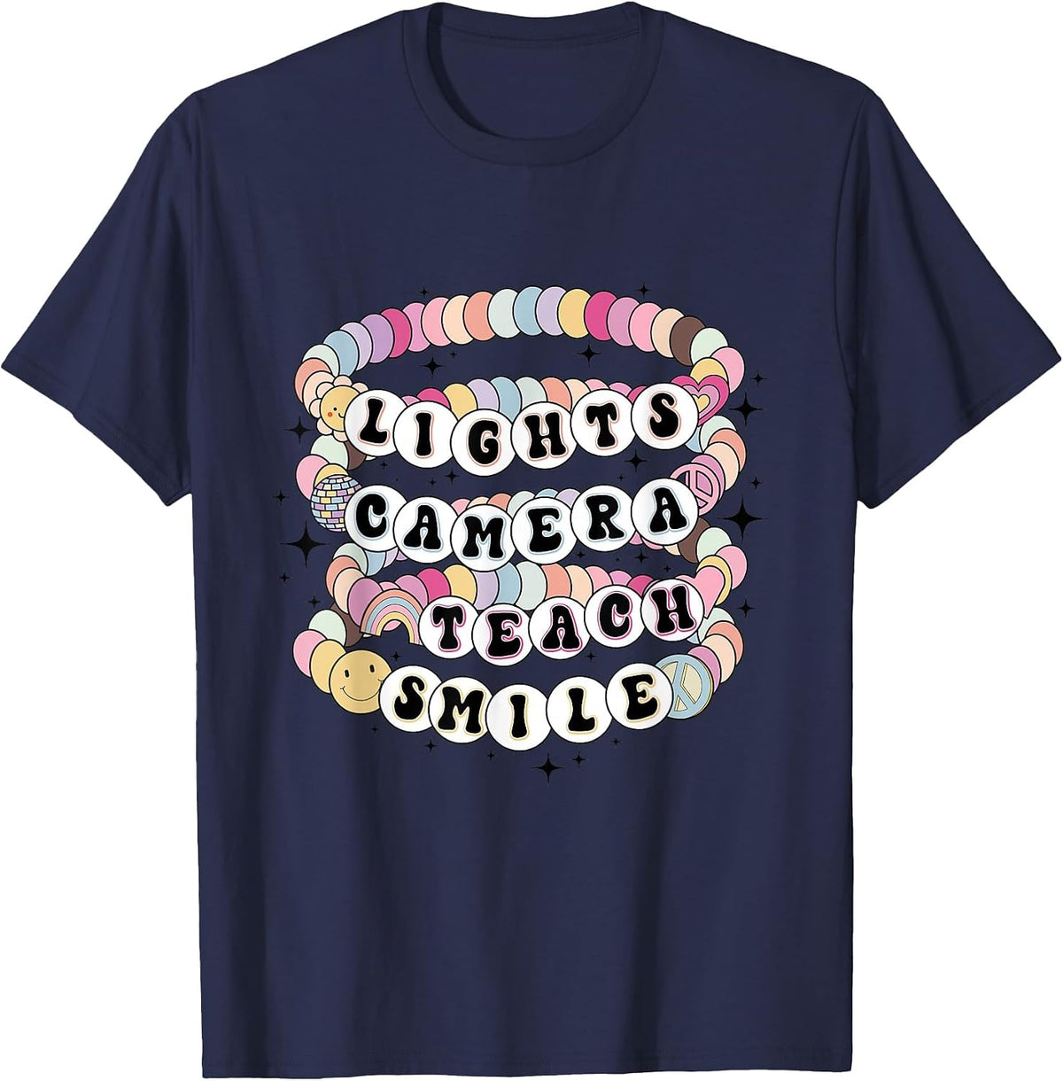 Funny Lights Camera Teach Smile Teacher Back to School T-Shirt - Navy Blue
