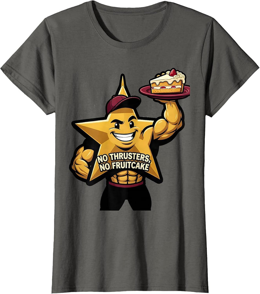 No Thrusters, No Fruitcake Funny Gym Bodybuilder Christmas T-Shirt, Women, Asphalt Grey, Small - As Pictured