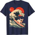 French Bulldog Surfing Japanese T-Shirt - Navy Blue
