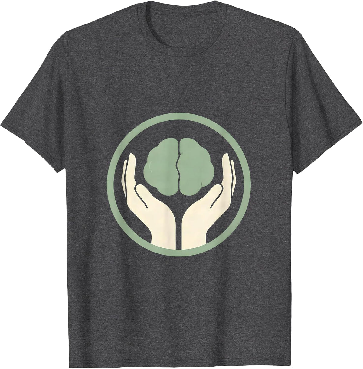 Cupped Hands Glowing Brain Mental Health Design T-Shirt - Dark Heather Grey