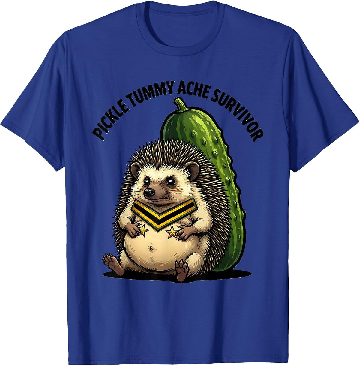 Men's Pickle Tummy Ache Survivor Funny Hedgehog Meme Humor T-Shirt - Royal Blue