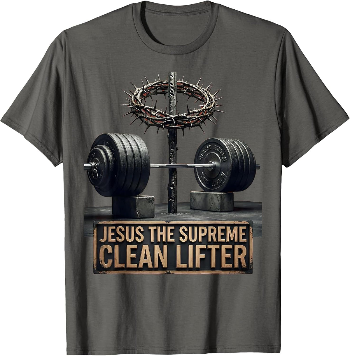 Jesus The Supreme Clean Lifter Funny Christian Gym T-Shirt - Asphalt Grey