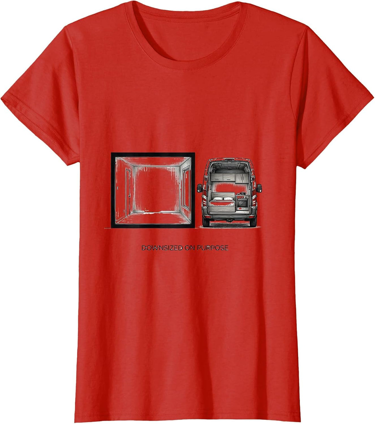 Downsized On Purpose Retro Van Life Nomads Van Dwellers Gift T-Shirt - Red