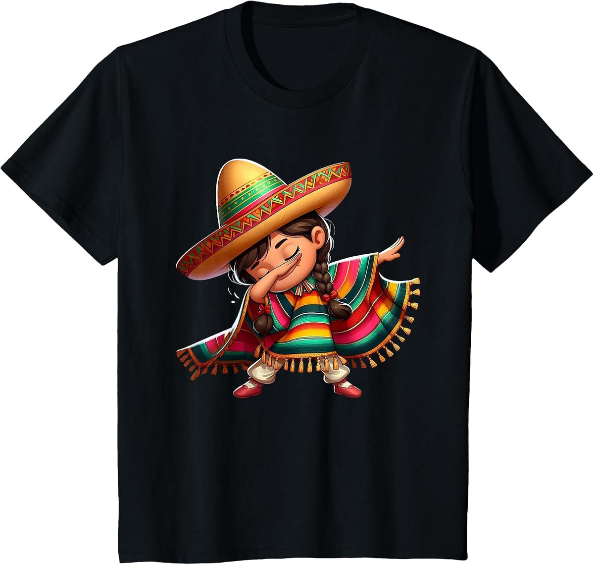 Mexican Girl Dabbing Poncho Happy Party Cinco de Mayo T-Shirt - Black
