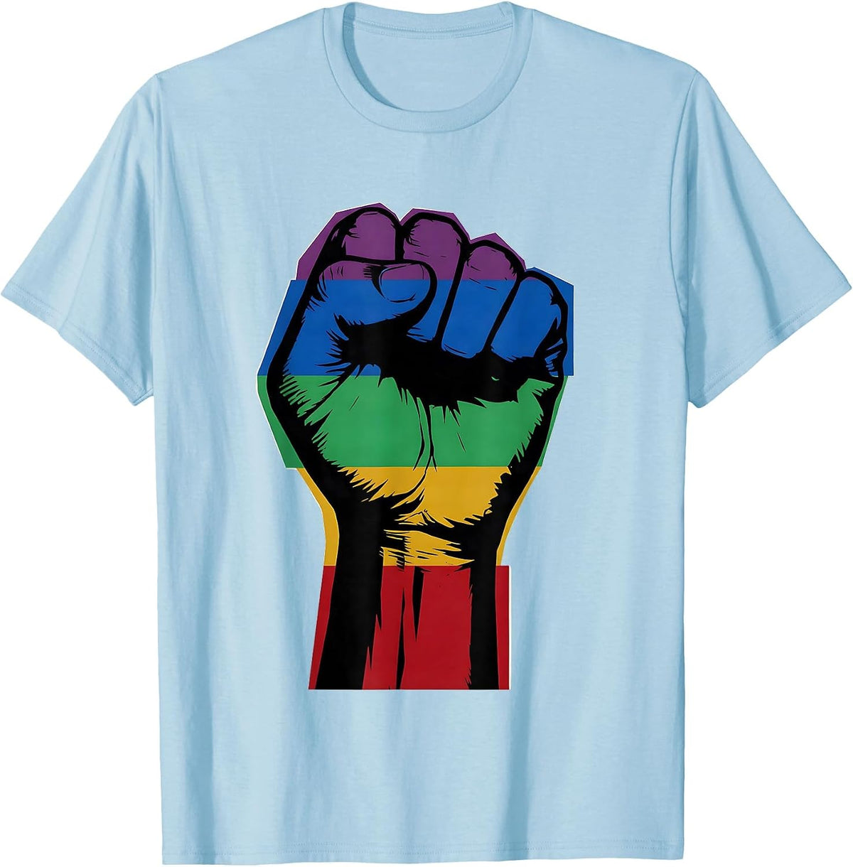 Men's Rainbow Raised Fist Pride and Unity Graphic T-Shirt - Baby Blue