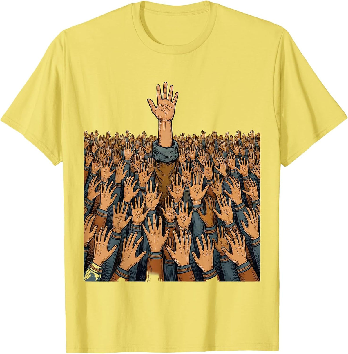 Men's Substitute Teacher Raised Hands Classroom Graphic T-Shirt - Lemon Yellow