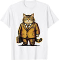 Men's Funny Cat Tiny Business Executive Graphic T-Shirt - White