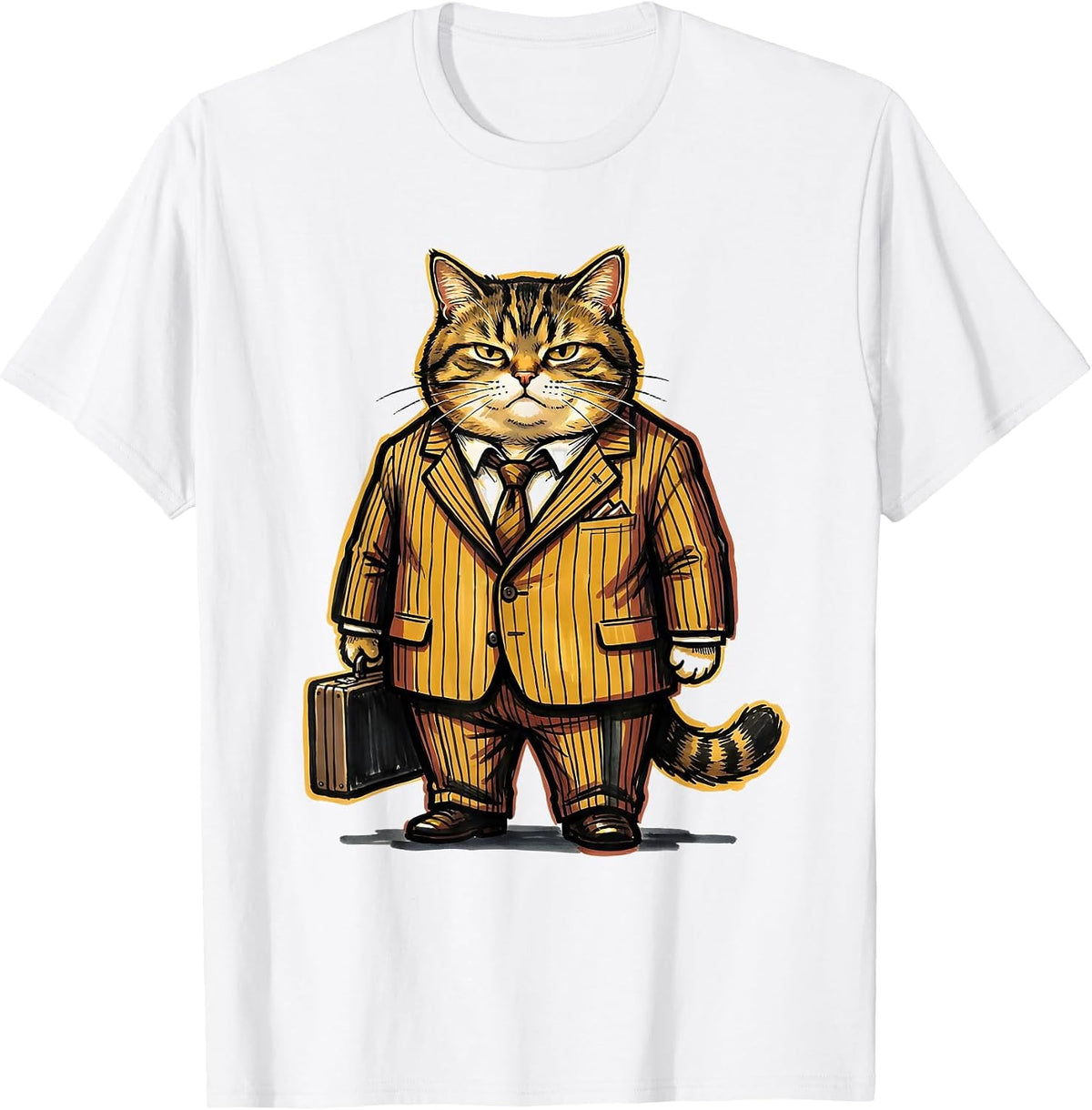 Men's Funny Cat Tiny Business Executive Graphic T-Shirt - White