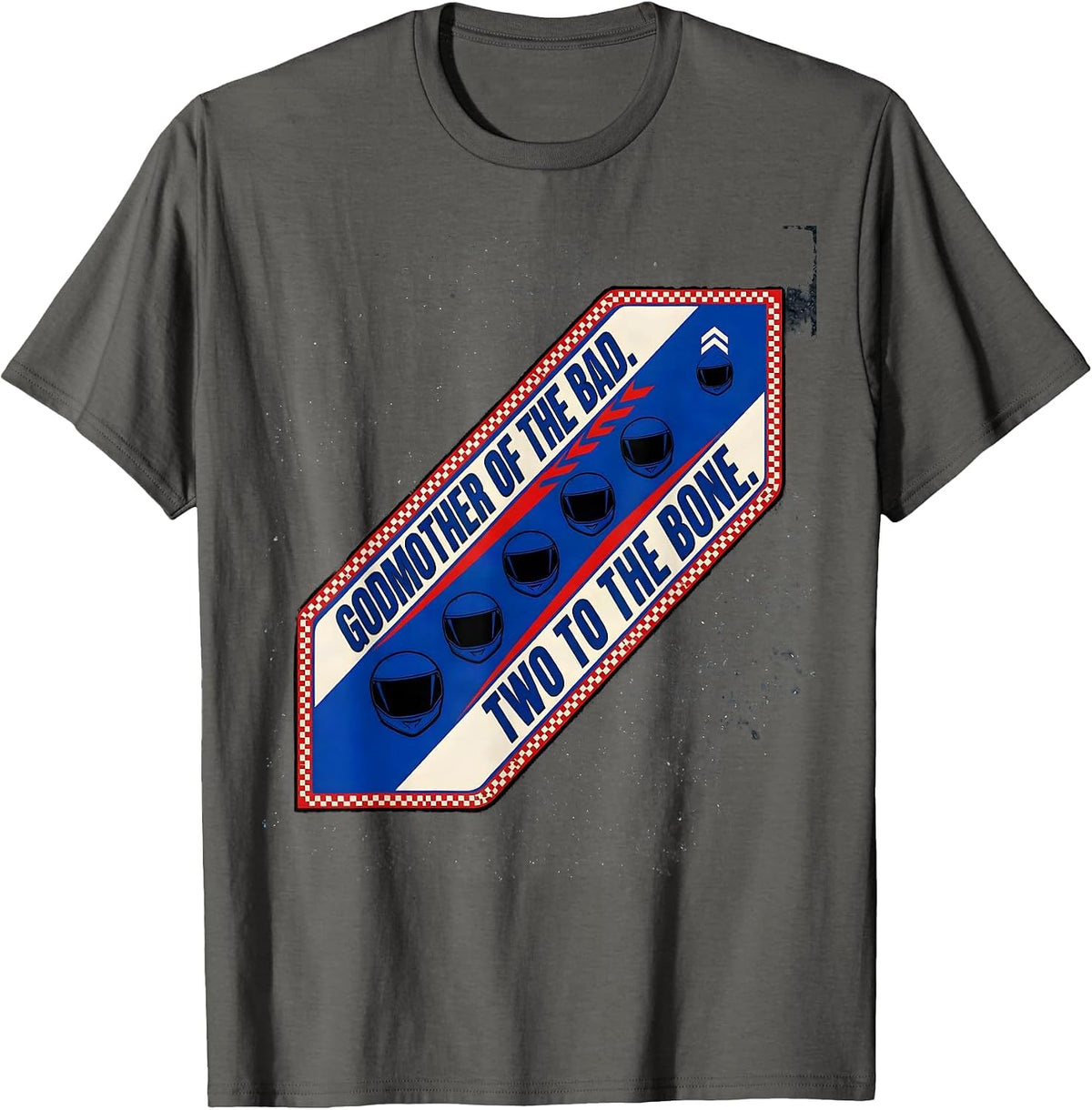 Godmother Of The Bad Two To The Bone Racing Livery Biker T-Shirt - Asphalt Grey