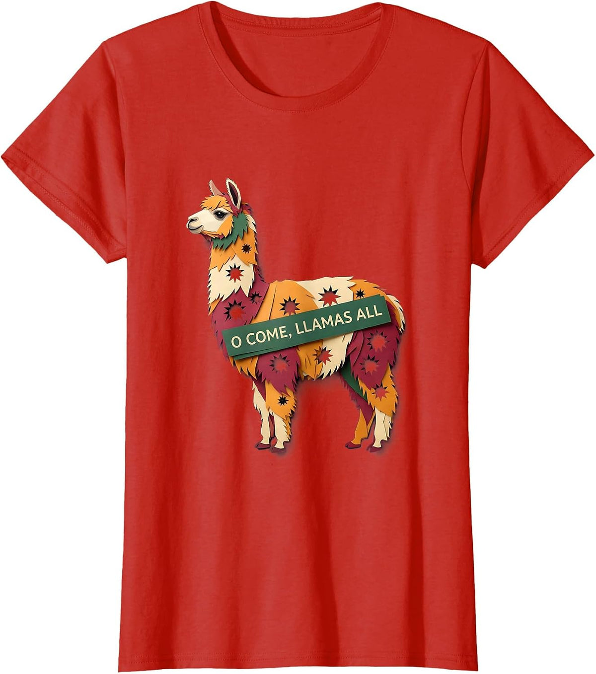 Women's O Come, Llamas All Funny Llama Christmas Animal Lover Gift T-Shirt - Red