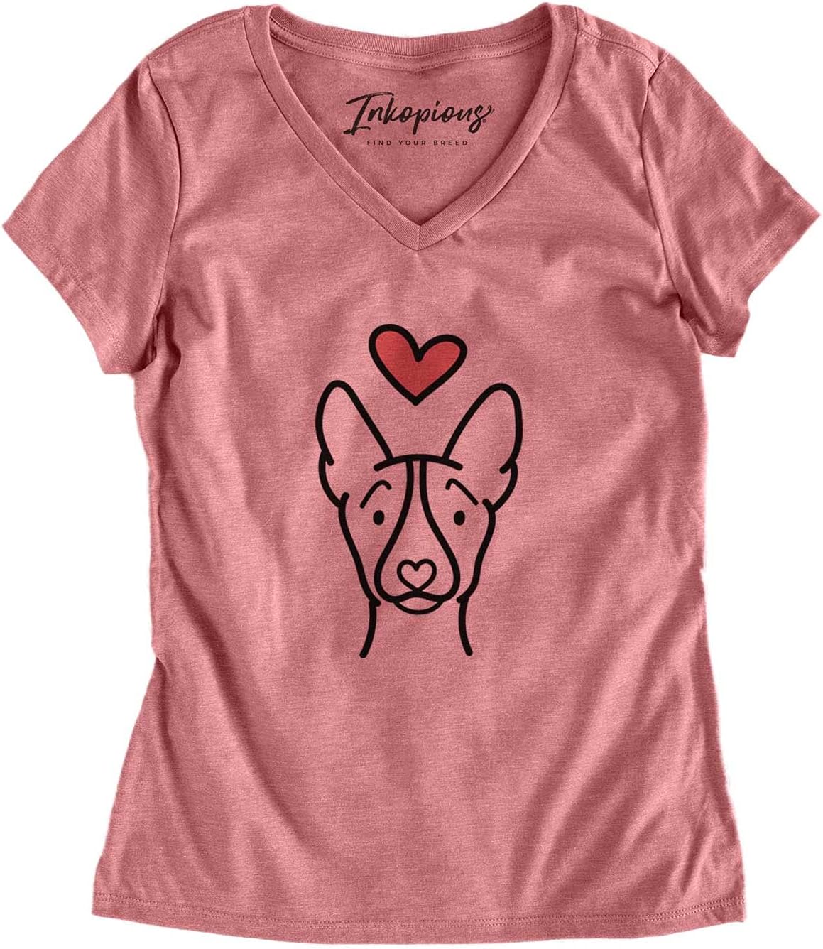 Inkopious Love Always Basenji T-Shirt - Dusty Rose V-neck