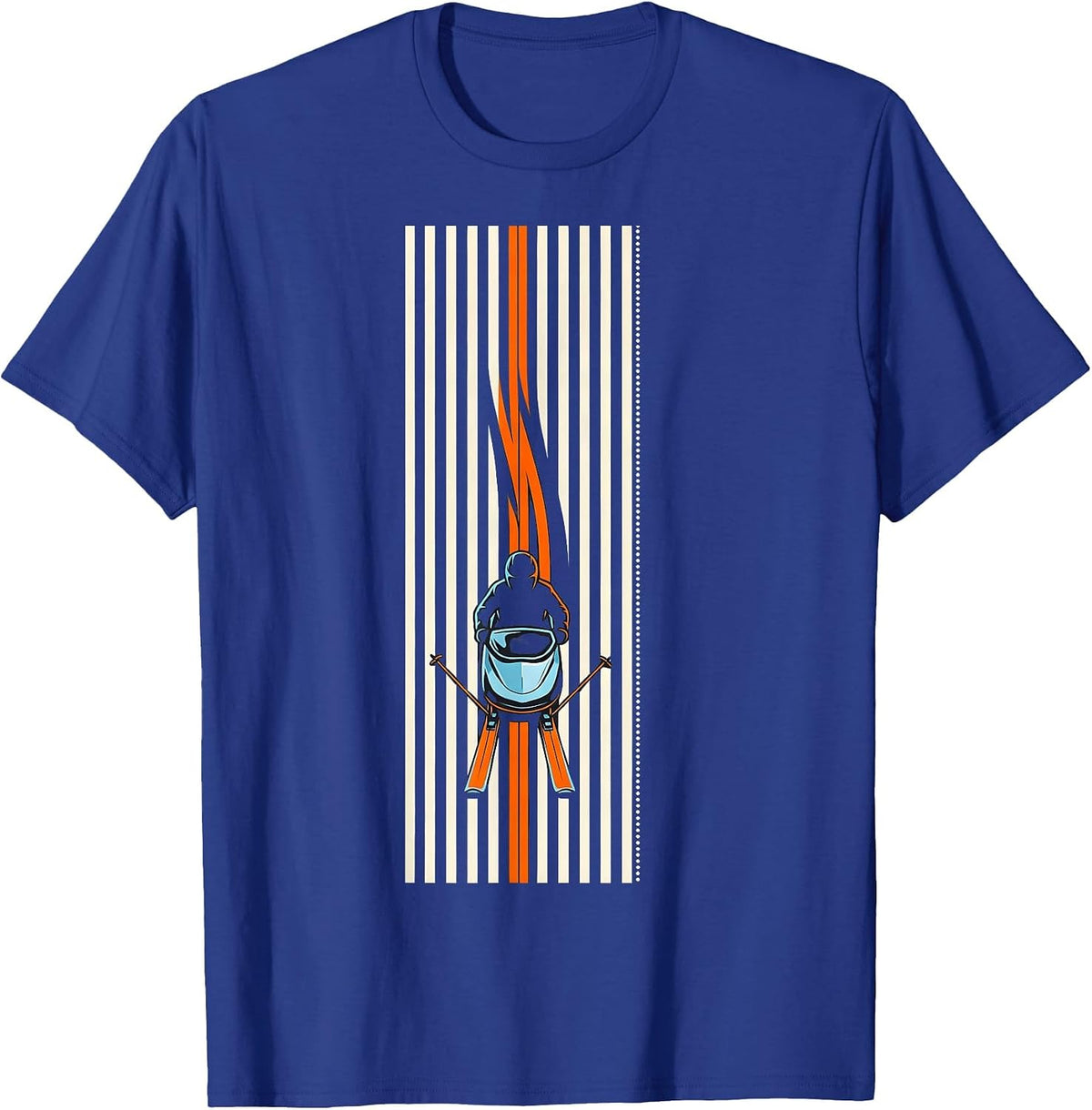 Men's Compact Vertical Stripe Snowmobile Rider Winter Humor T-Shirt - Royal Blue
