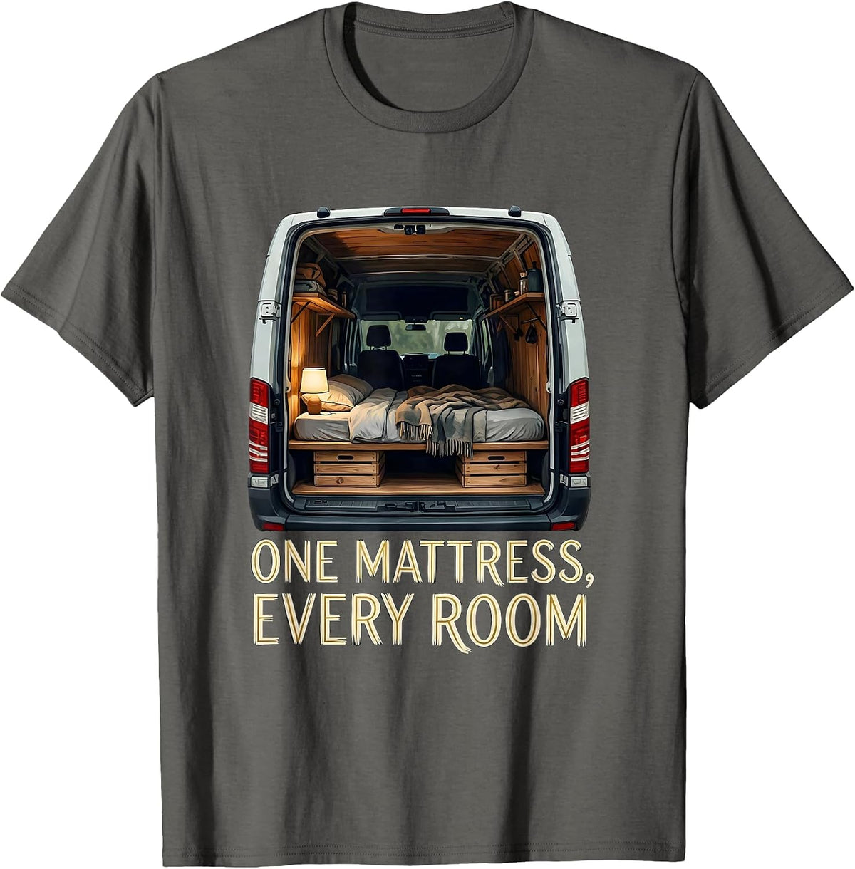 One Mattress Every Room Vintage Van Life Nomad Road-Trip T-Shirt - Asphalt Grey