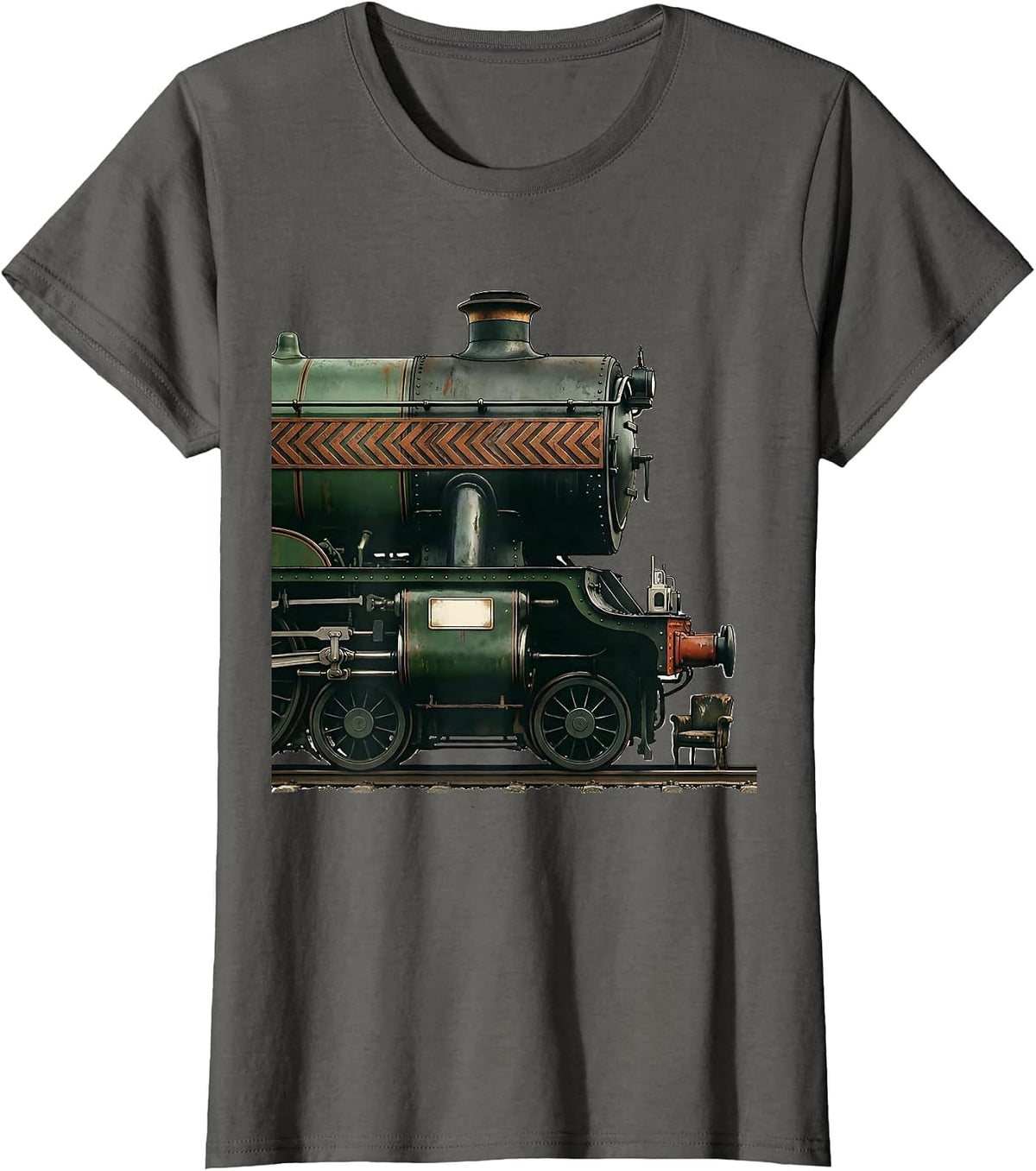 Women's Steam Locomotive Vintage Train Enthusiast Gift T-Shirt - Asphalt Grey
