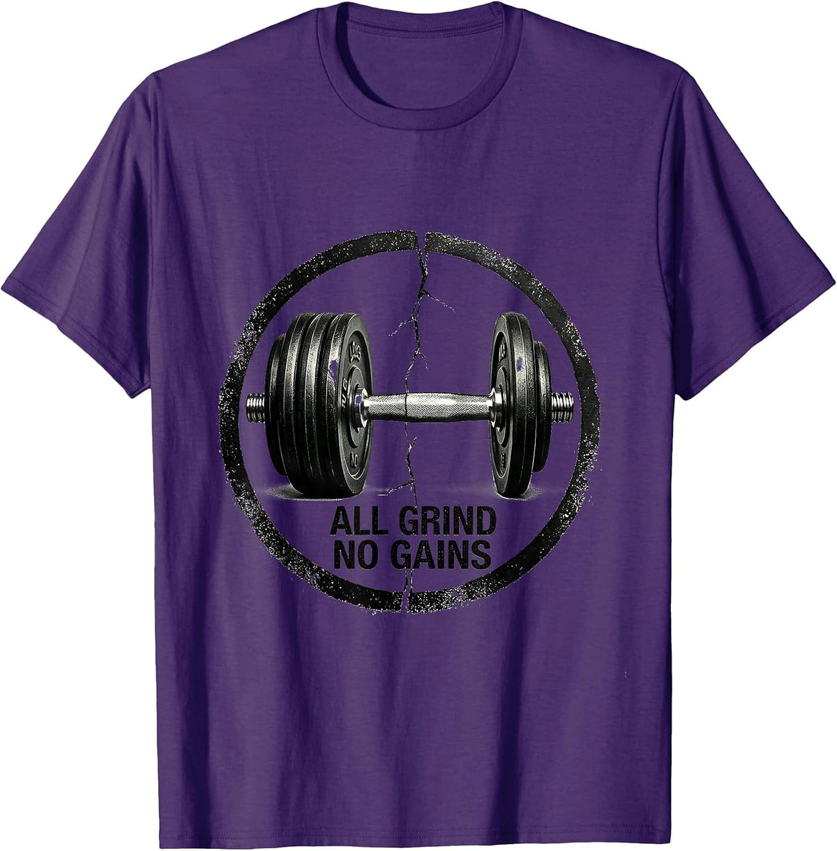 Men's All Grind No Gains Funny Gym Workout Deadpan Humor T-Shirt - Purple