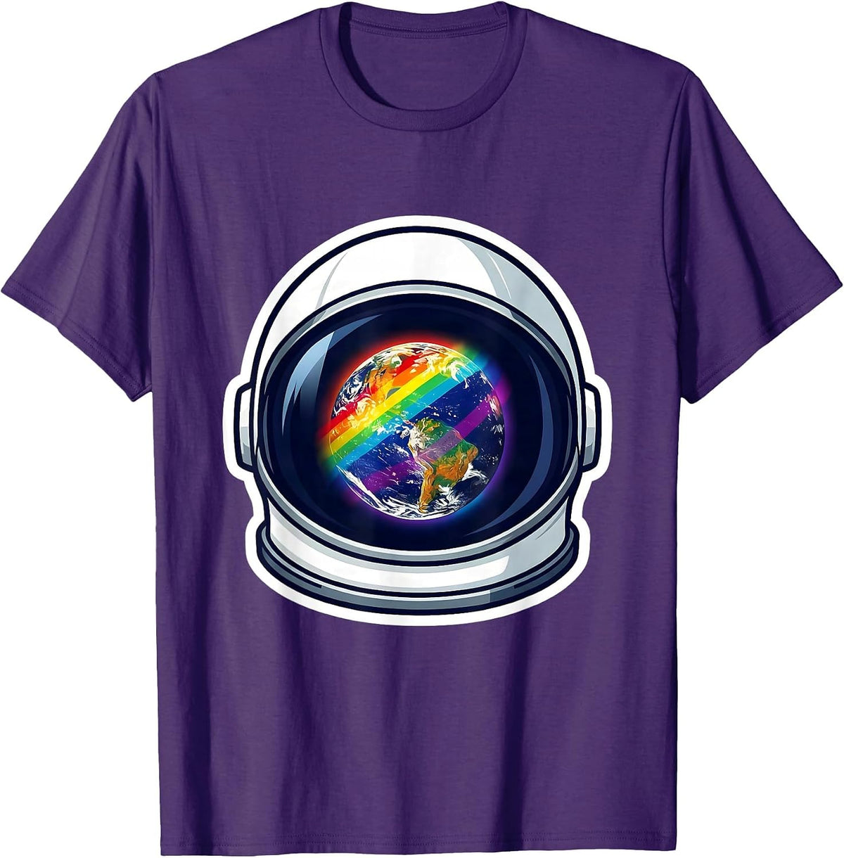 Pride Flag Astronaut Rainbow Earth Reflection T-Shirt - Purple