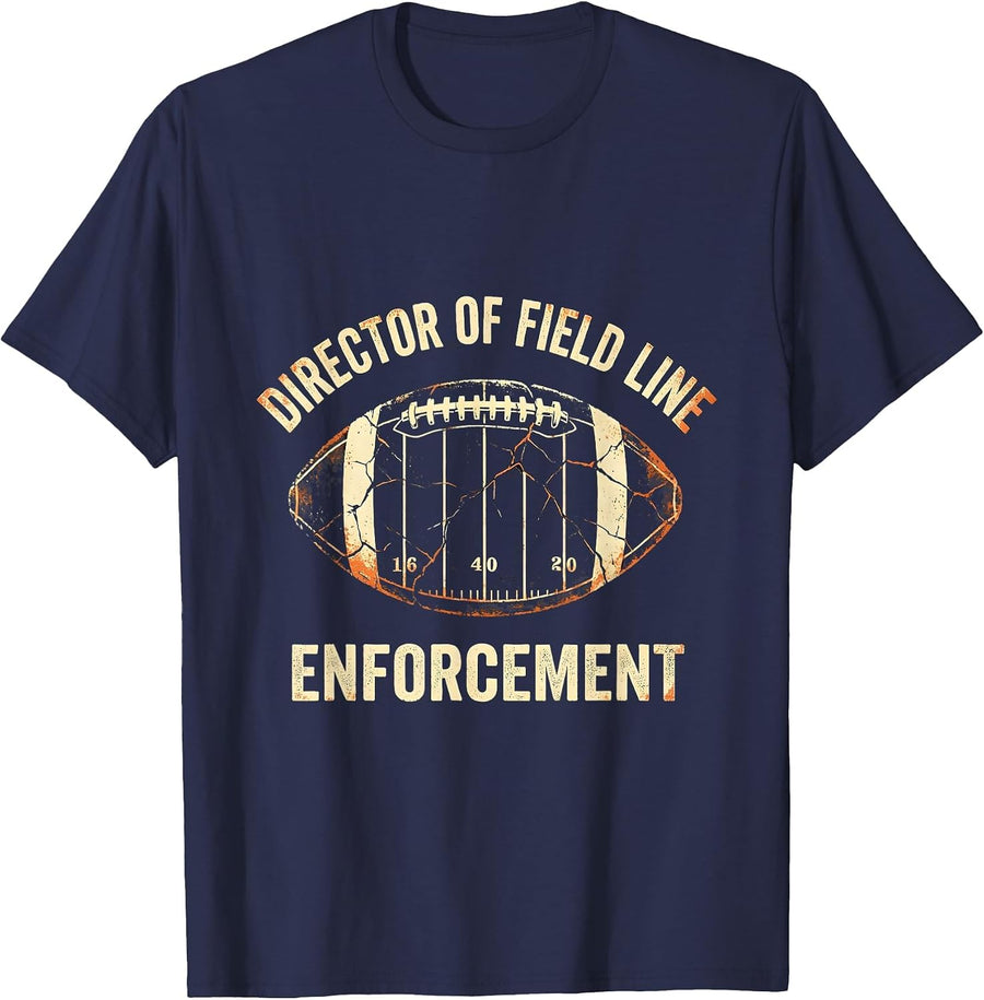 Director Of Field Line Enforcement Distressed Football Field T-Shirt - Navy Blue