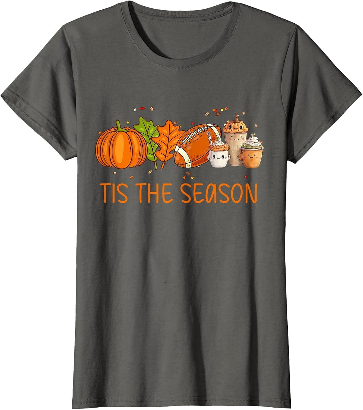 Tis The Season Football Pumpkin Spice Everything Fall T-Shirt - Asphalt Grey