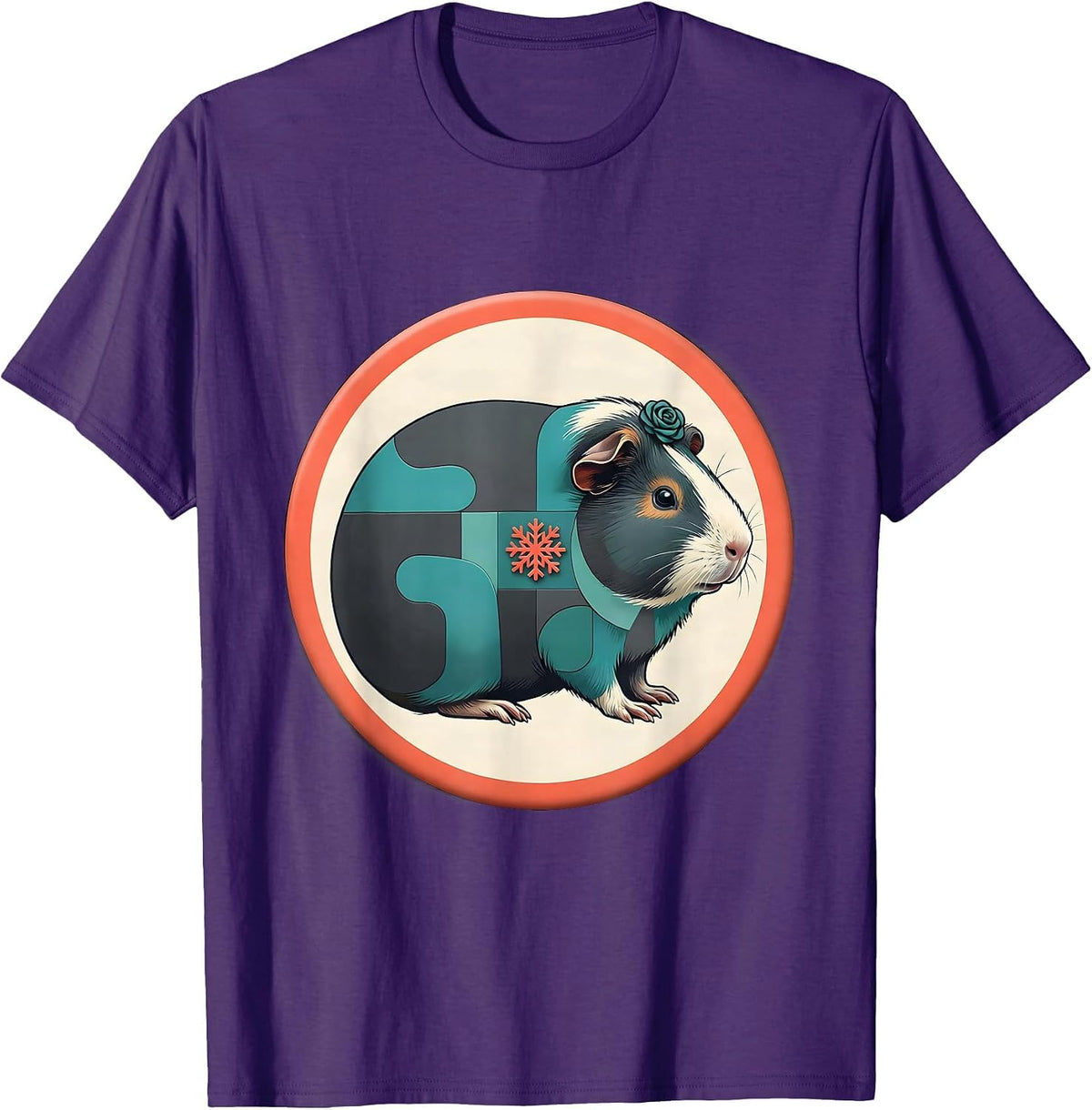 Guinea Pig Christmas Badge Pet Lover Midcentury Modern T-Shirt - Purple