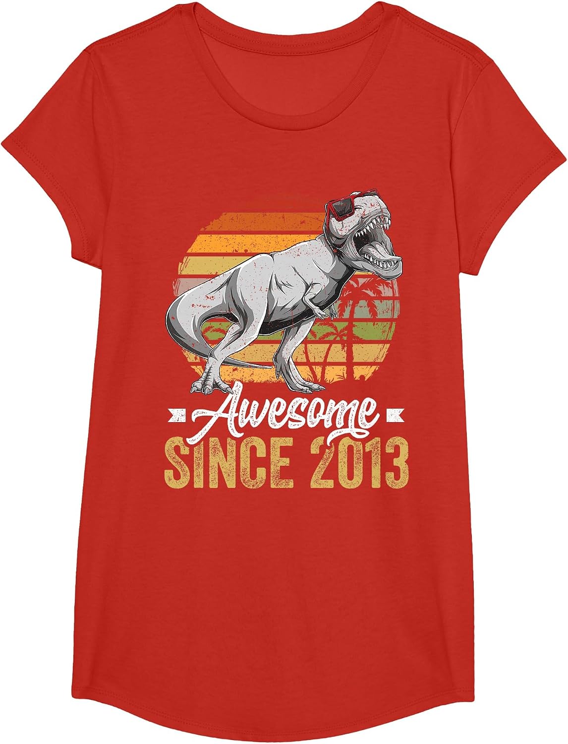 Awesome Since 2013 13 Years Old 13th Birthday Trex Dinosaur T-Shirt - Girls Red