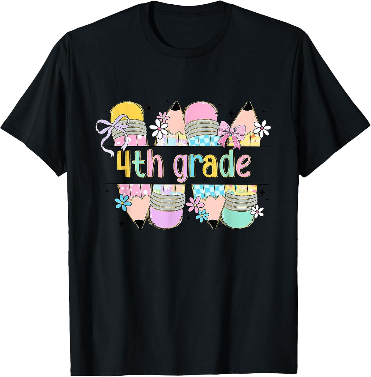 Fourth Grade Coquette Pencil Bow Back to School 4th Grade T-Shirt, Men, Black, Small - As Pictured