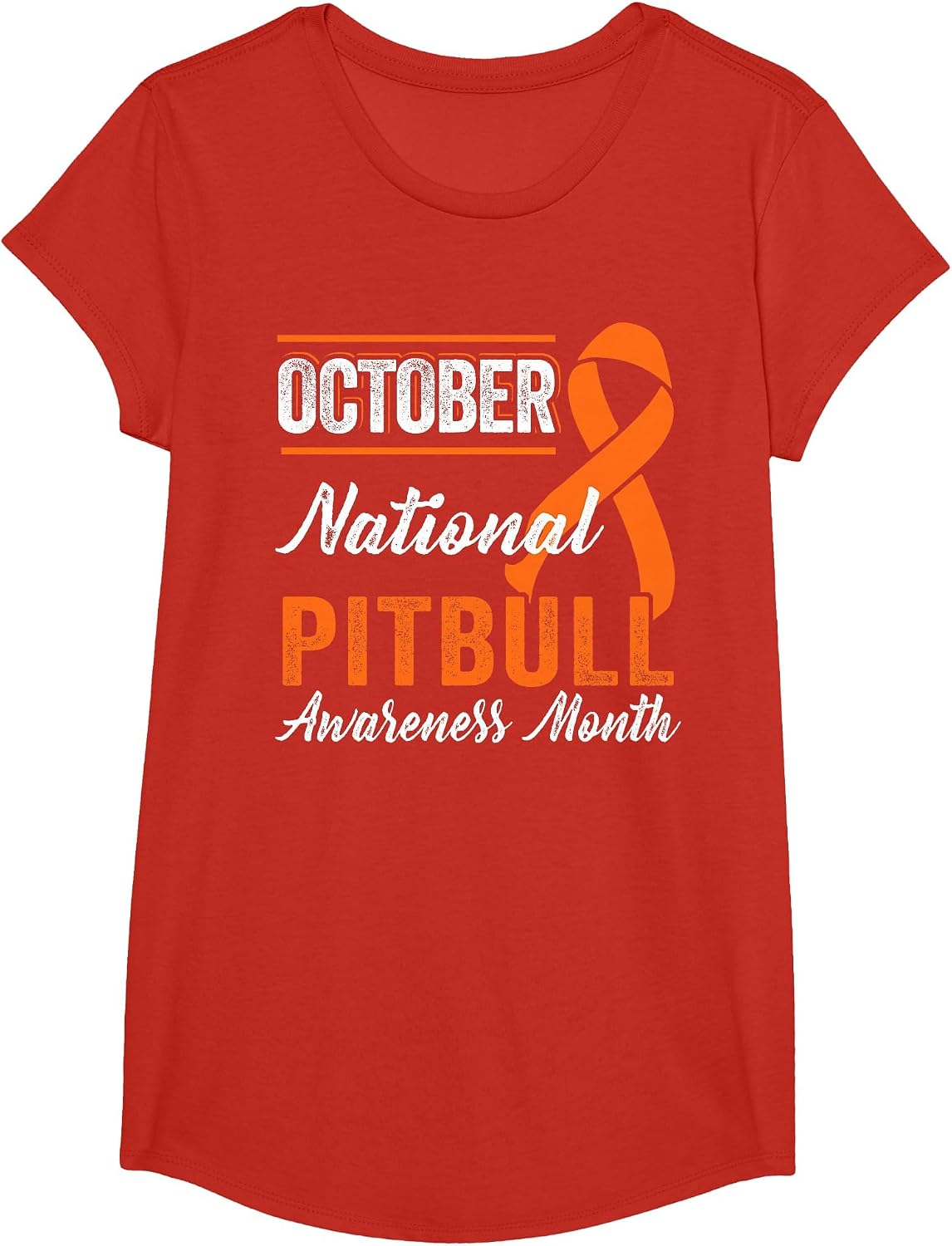 October Orange Ribbon - Pitbull Awareness Month T-Shirt - Girls Red