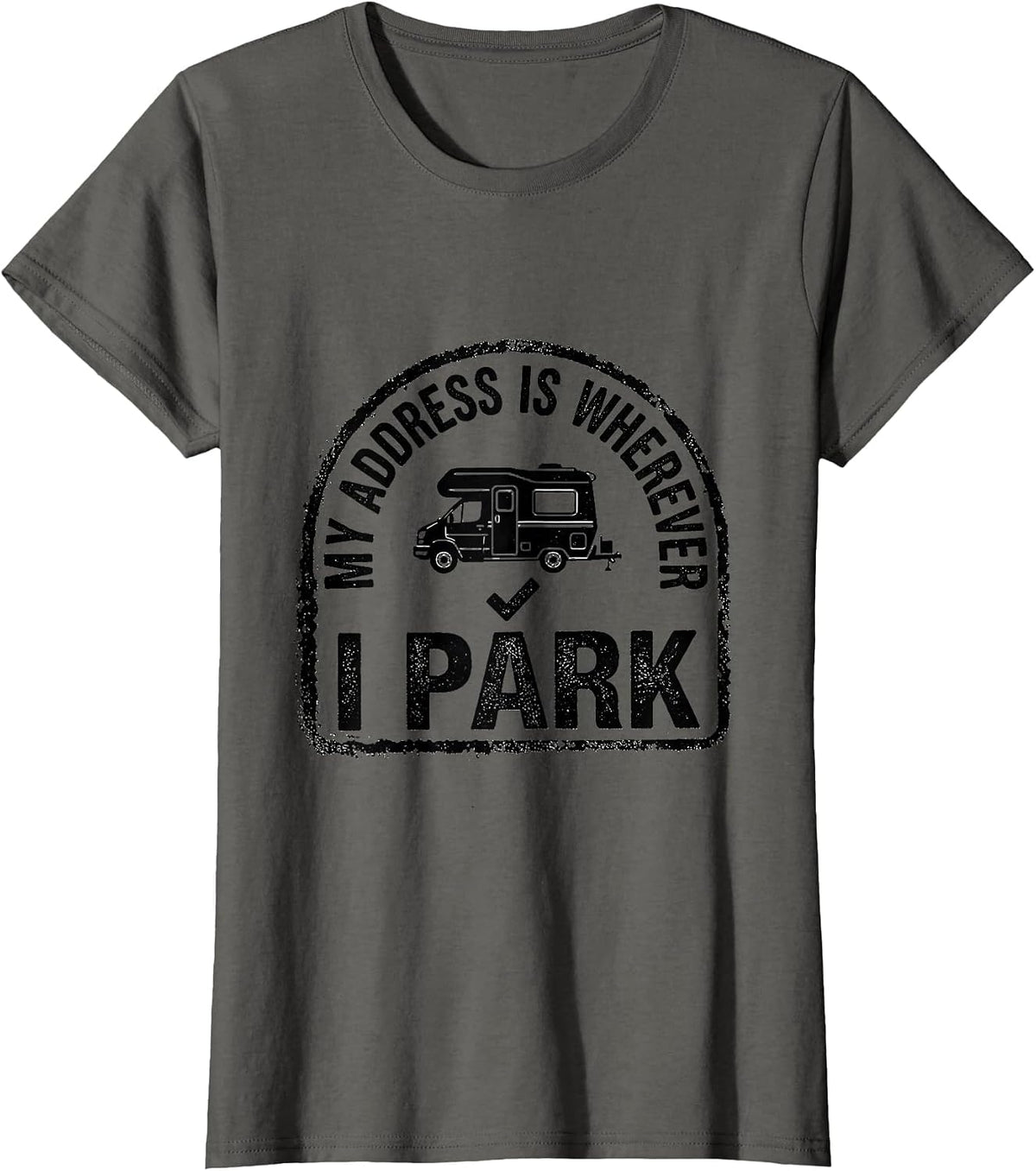 Women's My Address Is Wherever I Park Retro Van Life Van Dweller T-Shirt - Asphalt Grey