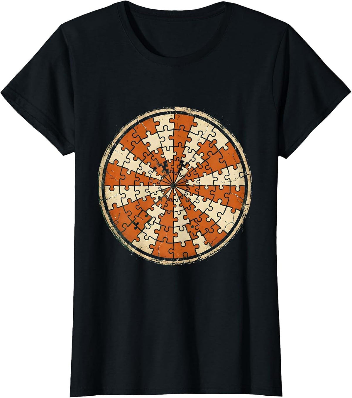 Women's Paraprofessional Colorful Puzzle Pieces Graphic T-Shirt - Black