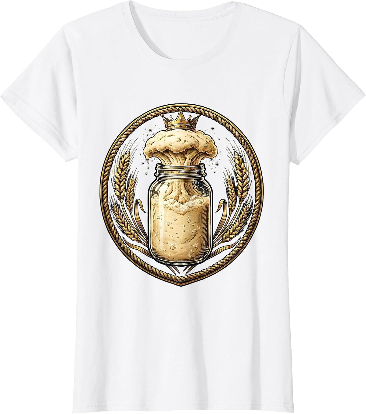 Women's Sourdough Starter Jar Wearing Crown Illustration T-Shirt - White