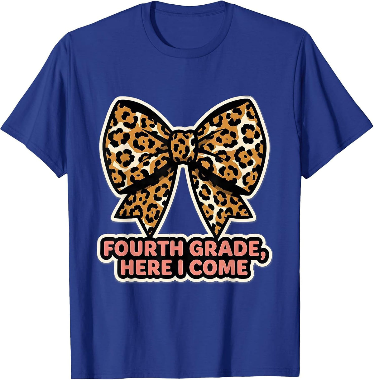 Men's Fourth Grade Here I Come Leopard Print Teacher Back T-Shirt - Royal Blue